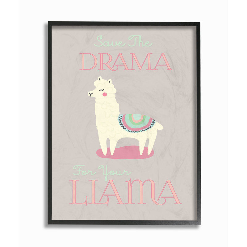 «Drama Llama», art textuel, H 14 po x l 11 po, Giclée encadrée noir minuit