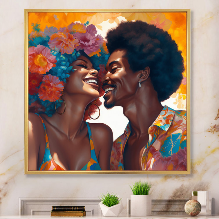 Beautiful Black Couple in Love II on Canvas Painting Red Barrel Studio Format: Gold Picture Framed, Size: 24 H x 24 W x 1 D