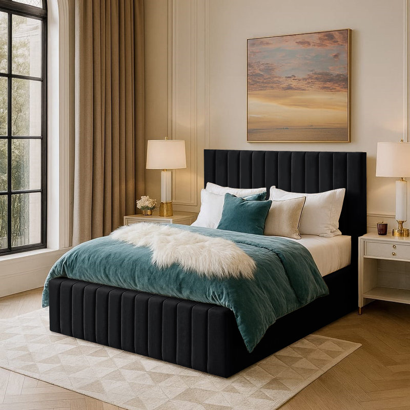 Janae Upholstered Ottoman Storage Bed, Double (4'6), Black