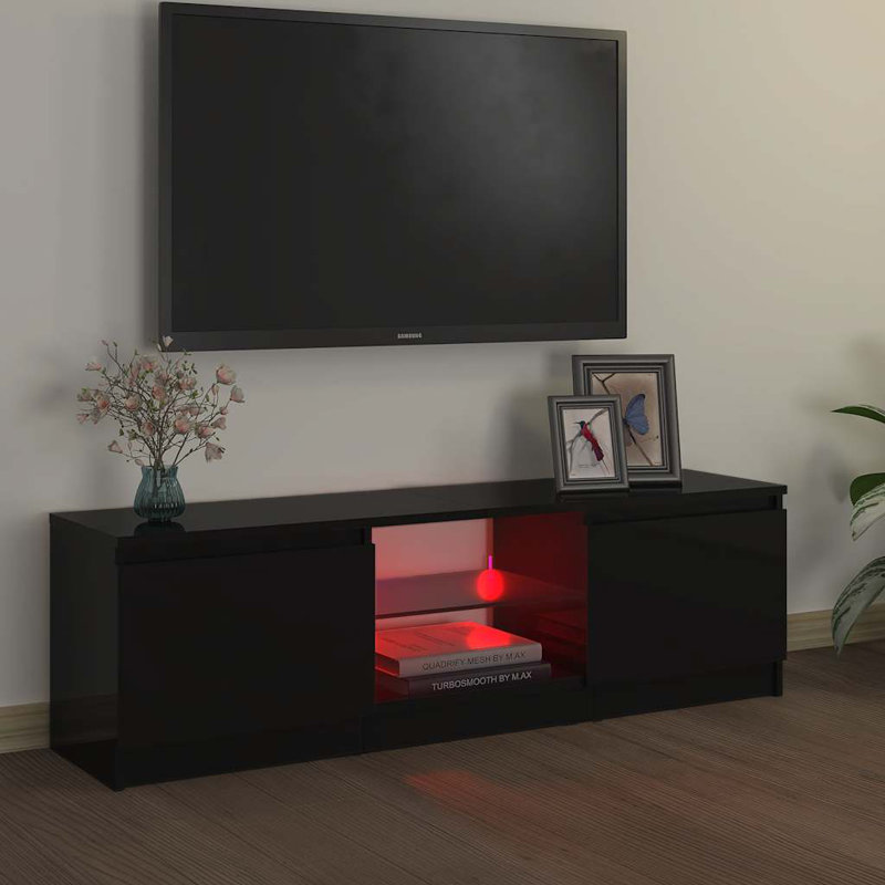 vidaXL TV Cabinet with LED Lights Black 120x30x36 cm, Black, 47.2"