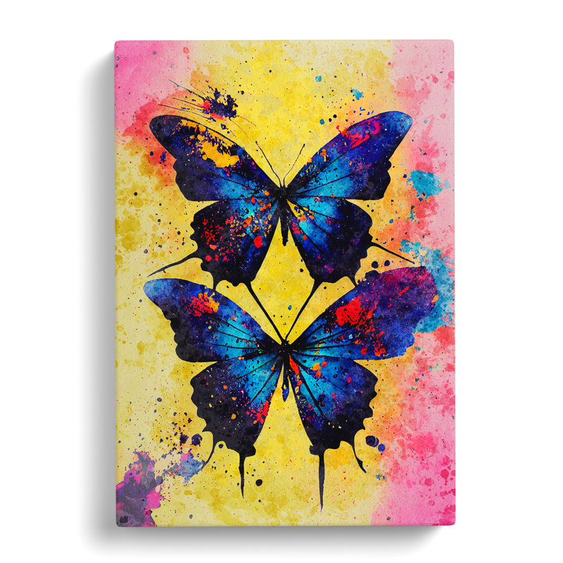 Butterflies Paint Splatter No.3 - Wrapped Canvas, 76cm H x 50cm W x 3cm D