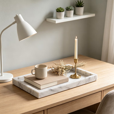 Plateau de salle de bain en marbre naturel pour comptoir, organisateur de meuble-lavabo et plateau de parfum avec veines uniques, fourre-tout décoratif en pierre pour commode, salle de bain et décoration intérieure