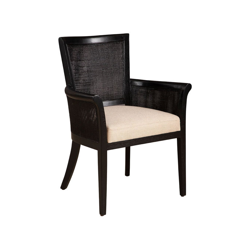 Chaise avec accoudoirs rembourrée Ayodele, noire, Naturel