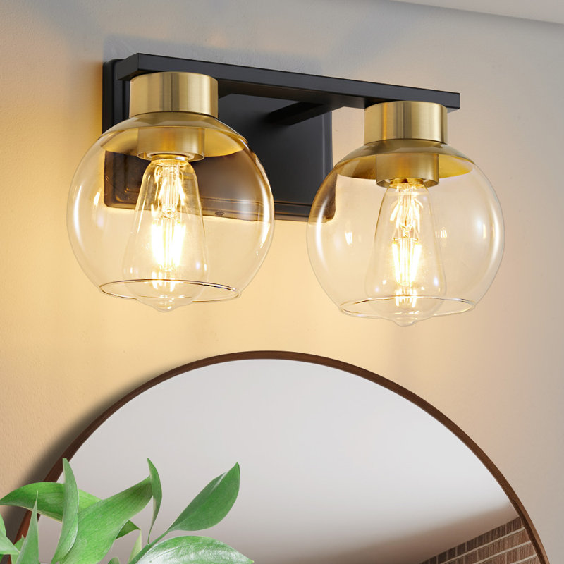 Geneva Dimmable Bathroom Vanity Light Fixtures, Matte Black/Gold, 2