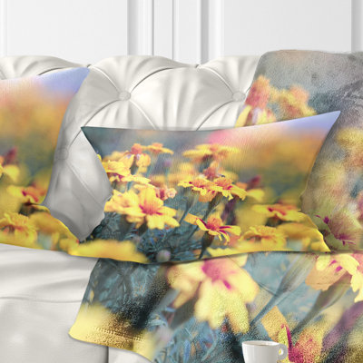 Pale Yellow Marigold Flowers - Floral Printed Throw Pillow