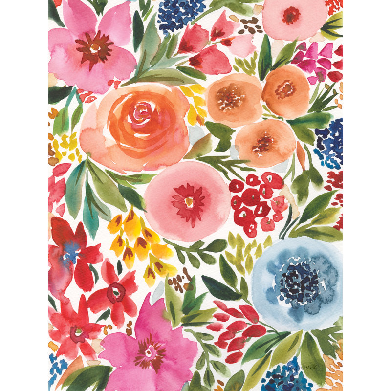 «Garden Bliss II» par Cheryl Warrick, Non, H 48 po x l 36 po, Toile avec cadre argenté
