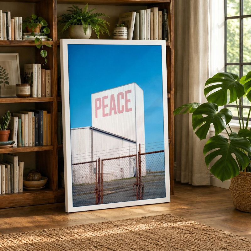 Peace Sign Under Sky Minimalist - Wrapped Canvas, 24x16 - 61.0 x 40.6 cm, Black Border