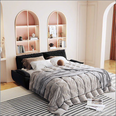 Grand canapé-lit escamotable de 73,2 pouces, canapé-lit convertible 3-en-1, causeuse multifonctionnelle en velours pour un style de vie moderne et peu encombrant