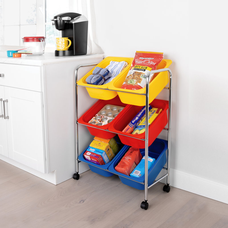 Multicolor 6-Bin Rolling Utility Organizer Storage Cart