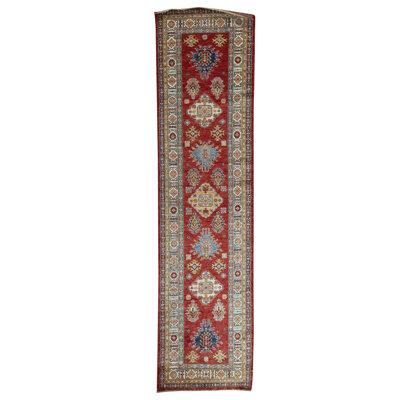Tapis rouge et bleu noué à la main de haute qualité