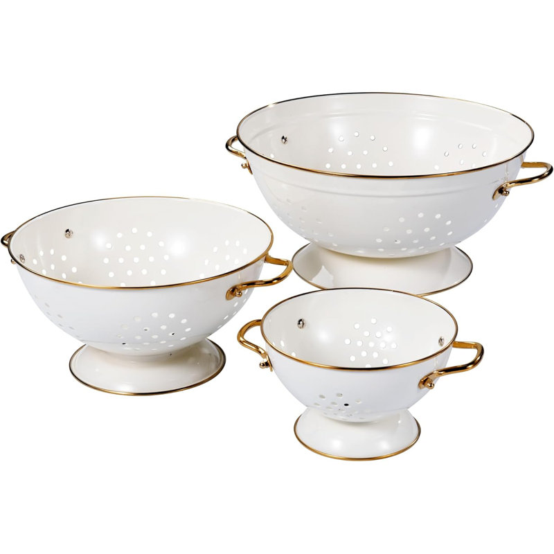 Set Of 3 Metal Colanders With Handles
