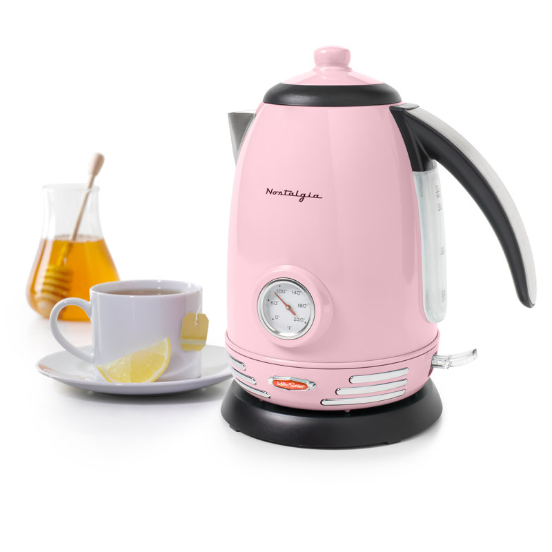 Nostalgie 1,7 pte Bouilloire électrique en acier inoxydable, Rose/noir