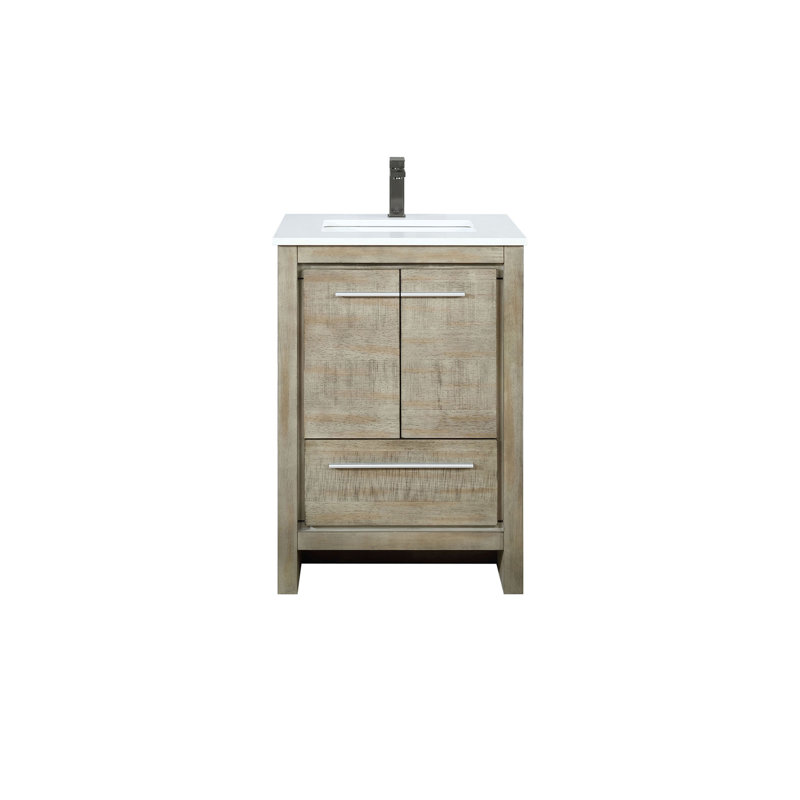 Meuble-lavabo rustique en acacia 24 po X P 20 po D, dessus en quartz blanc et robinet en métal