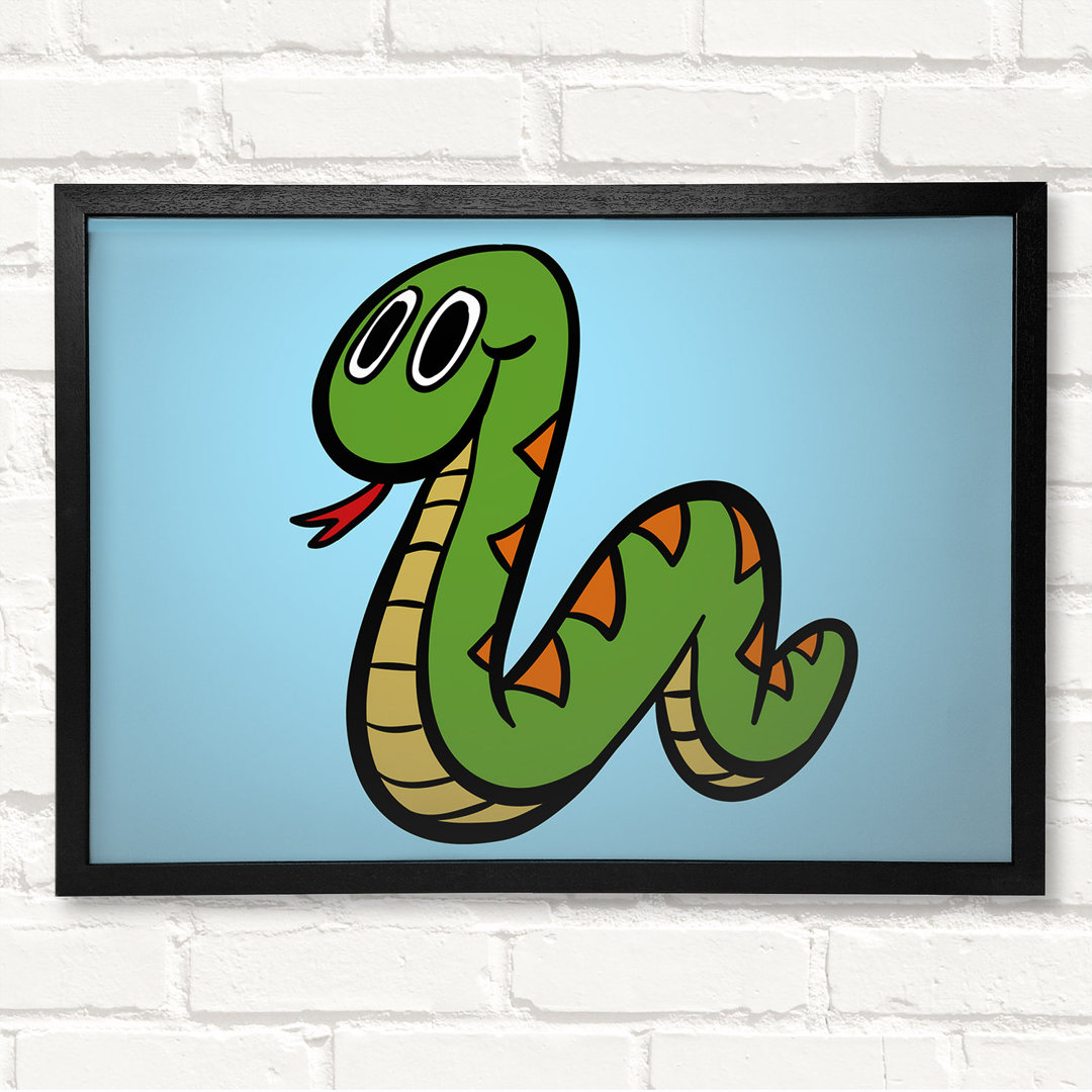 Gerahmtes Leinwandbild Cartoon Snake in Flieder