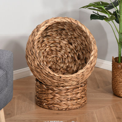 Lit pour chat doux et surélevé, panier rotatif, pour les amis félins d'intérieur, H 23,5 po, coussin tissé à la main brun et endroit attrayant, 24 po
