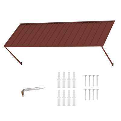Auvent de porte réglable Kozyard - inclinable à 4 niveaux, structure en aluminium, panneau incliné de l 82 po x 43 1/2 po, projection réglable de 31 à 42 po, auvent en métal, protection contre les intempéries, la neige et les rayons UV, rouge brique