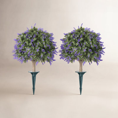 Adcock Artificial Lavender Topiary Ball Tree with Stake - UV Resistant Faux Boxwood Plant for Outdoor Front Porch & Garden Decor - Large 20" Diameter