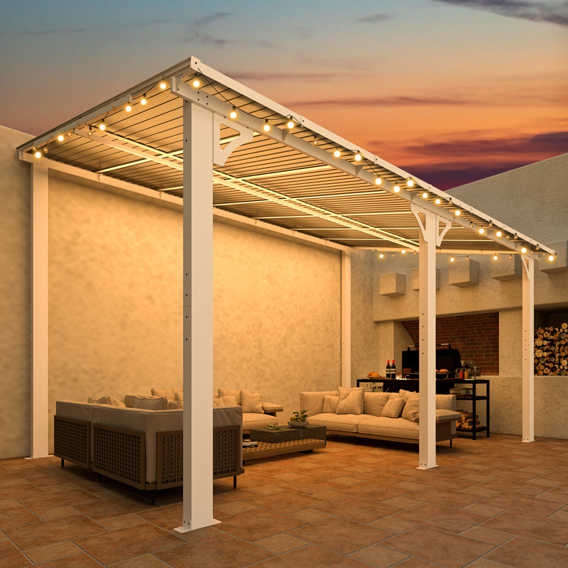Aluminum Pergola with Canopy, White, 14 ft x 8 ft