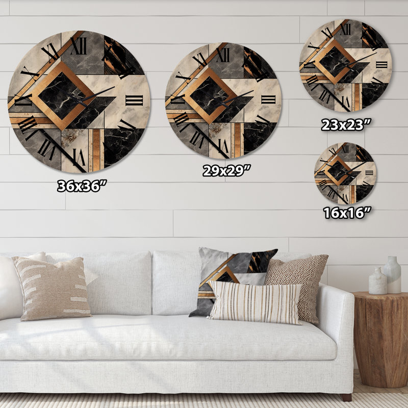 Horloge murale moderne en marbre et granit avec touches dorées, Grand