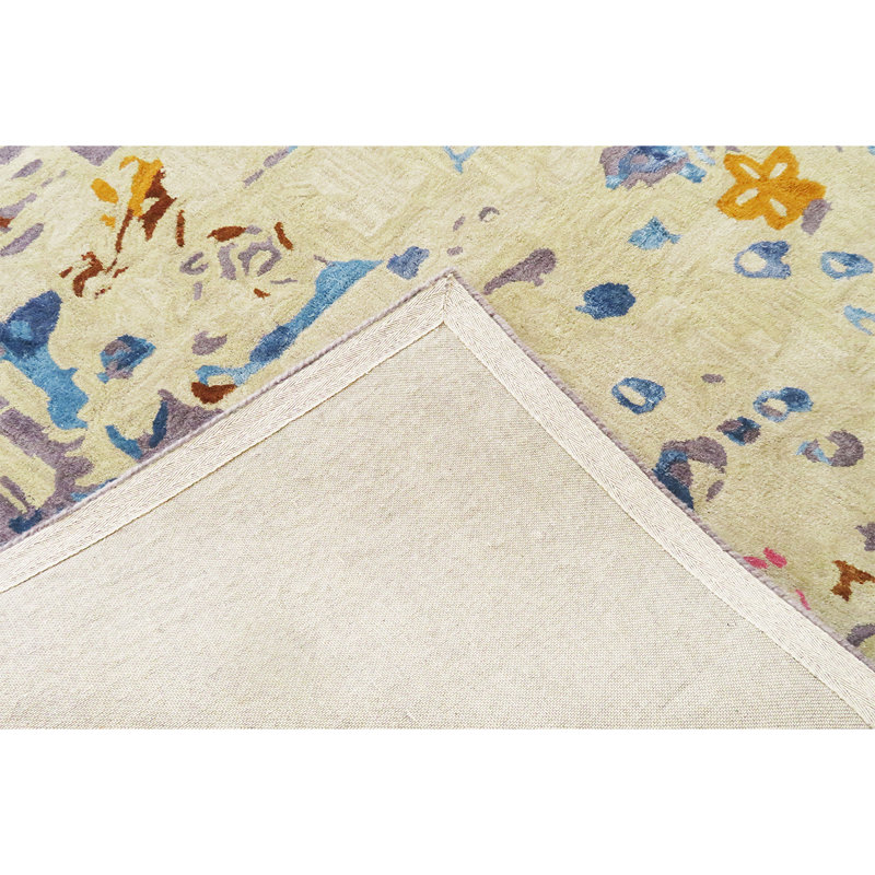 Abstract Area Rug in Pink/White/Purple/Yellow, Rectangle 5' x 8'