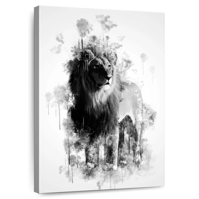 Brampt lion noir et blanc, H 39 po x l 26 po
