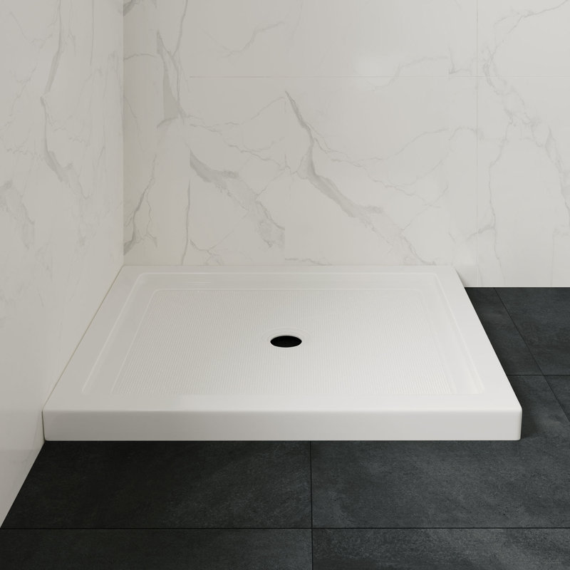 OVE Decors 38 po X P 32 po D Base de douche carrée, bonde centrale, acrylique blanc, conception réversible