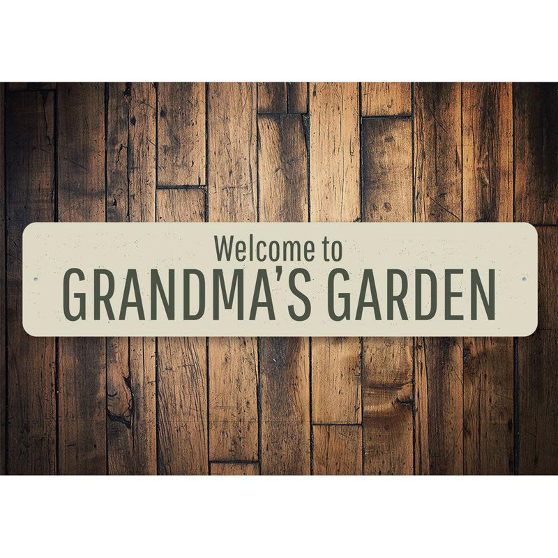 Plaque en aluminium «Grandmas Garden», H 4 po x l 18 po x P 0,04 po