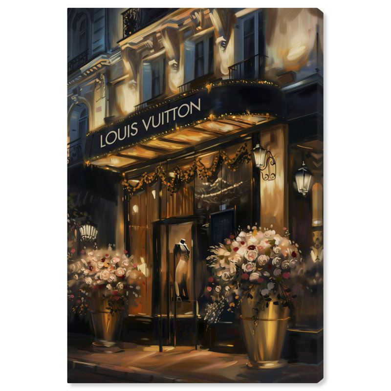 «Elegant Night Storefront» par Art Remedy, Toile tendue sur cadre, Ne s’applique pas, H 45 po x l 30 po