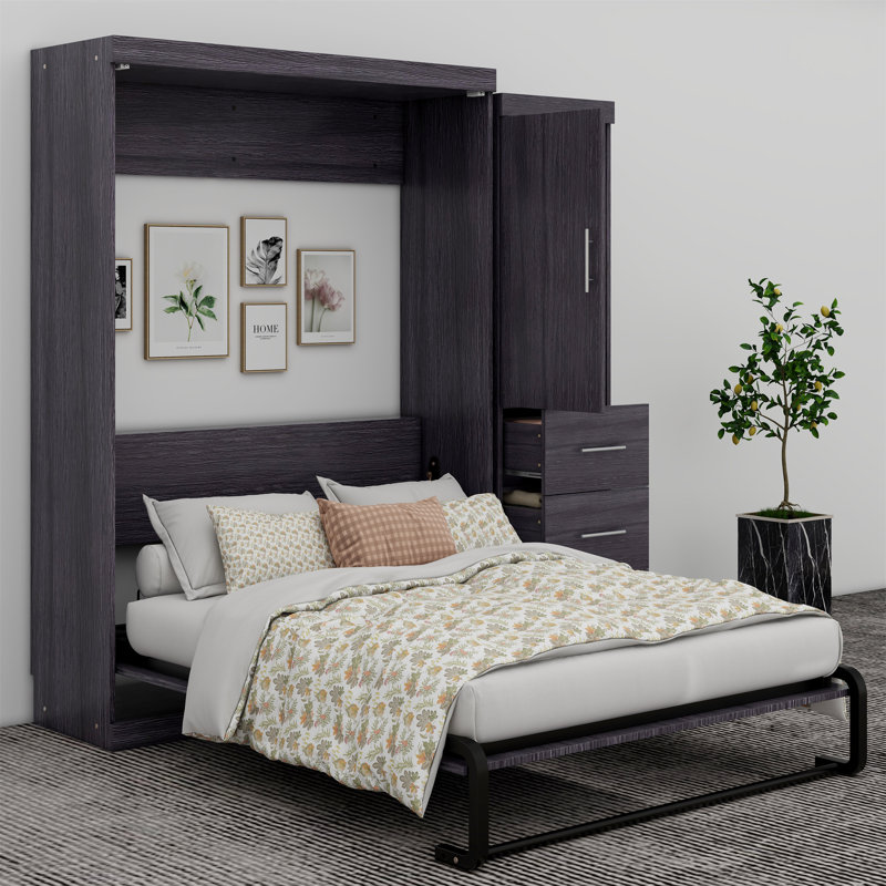 Lit escamotable double avec garde-robe, tiroirs, lit et peut être plié dans une armoire