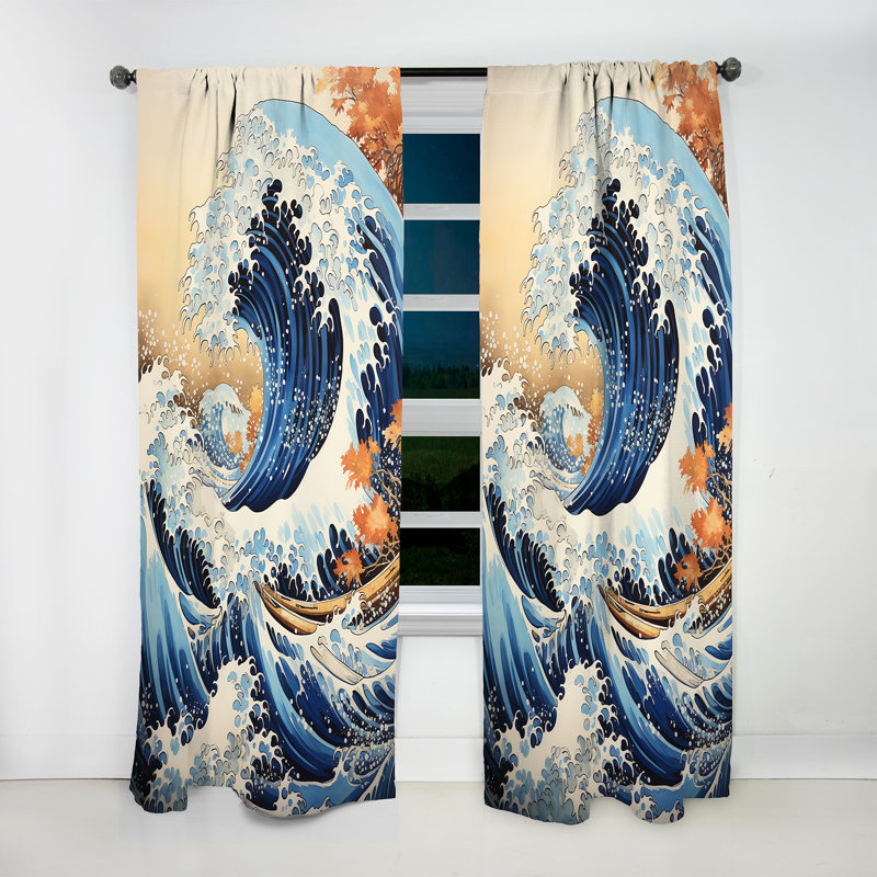 Chef-d'œuvre de la grande vague de Kanagawa III - Rideau obscurcissant abstrait - 1 panneau, L 52 po x L 120 po
