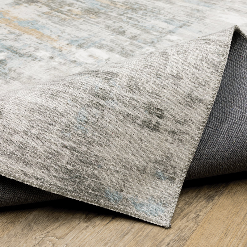 Kluge Abstract Machine Made Power Loom Polyester Area Rug in Gray/Gold, Rectangle 8'9" x 12'