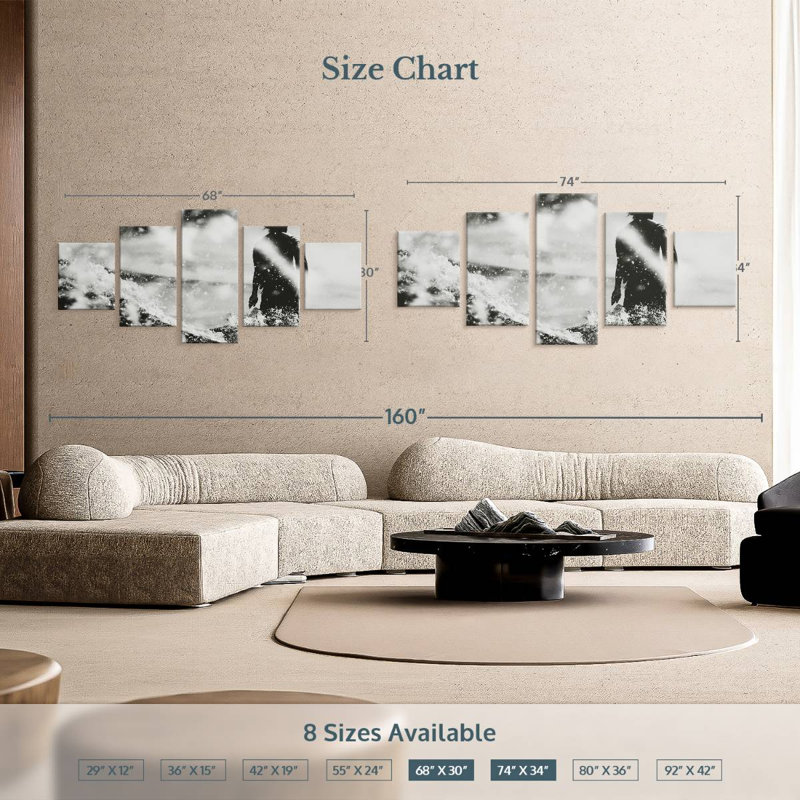 Planche de surf monochrome, H 34 po x l 74 po