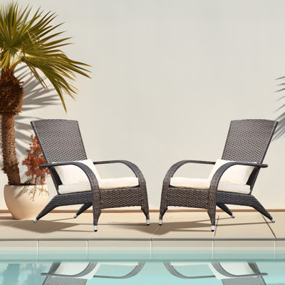 Adirondack Chairs Set 2 Outdoor Wicker Rattan Fire Pit Chairs Oversized Comfy Relax Accent Patio Chairs with Soft Cushion Low Deep Seating Tall Curved by Lark Manor