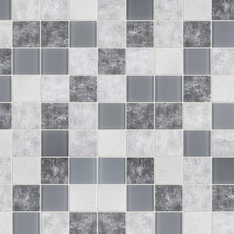 Carrelage mosaïque en verre mat carré 11,82 po x 11,82 po Ecoglassifier, Gris / Beige