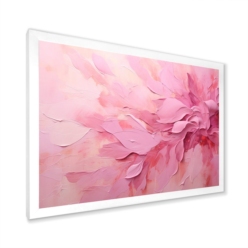 Or et rose, rivière abstraite minimale - art mural Fuschia, H 34 po x l 44 po x P 1,5 po, Cadre simple blanc