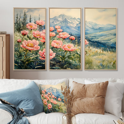 Pivoines dans les hautes prairies III - art mural pivoines - ensemble de 3