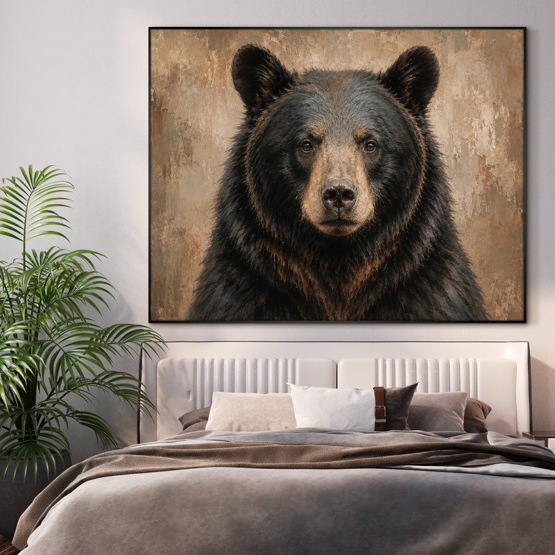 Très grand reproduction d'art sur toile - Portrait d'ours noir brun - Décoration de salon rustique - «Assemblage requis du cadre (cadre non fini)»