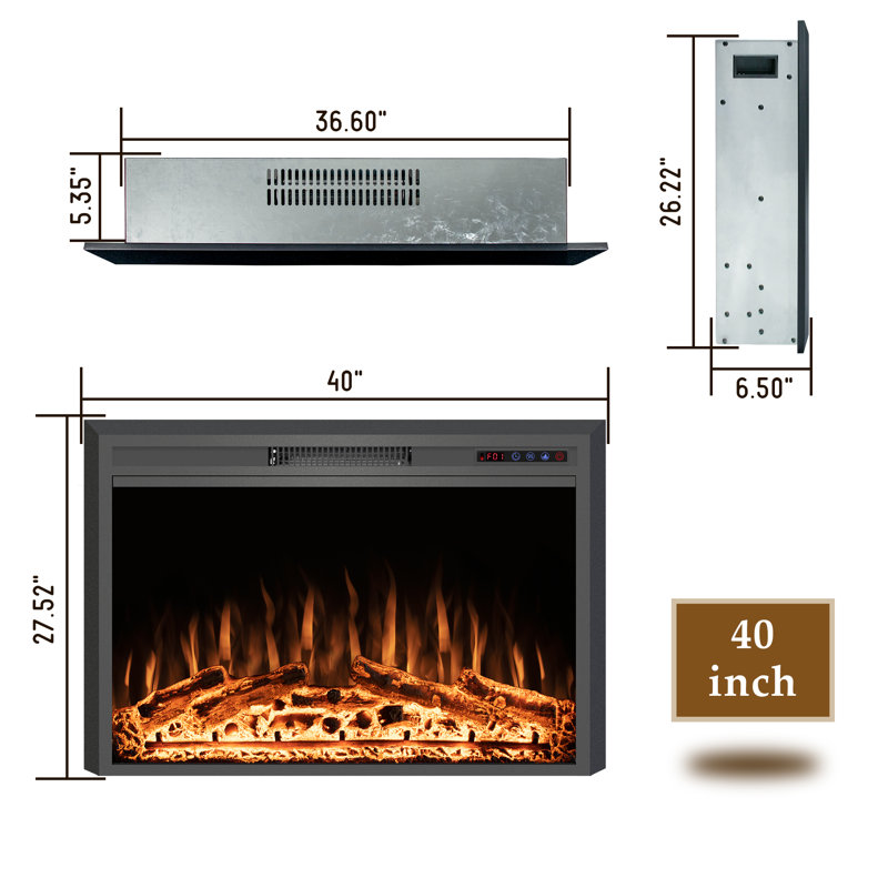 Foyer électrique encastrable Virdi, H 27,52 po x l 40 po x P 6,5 po