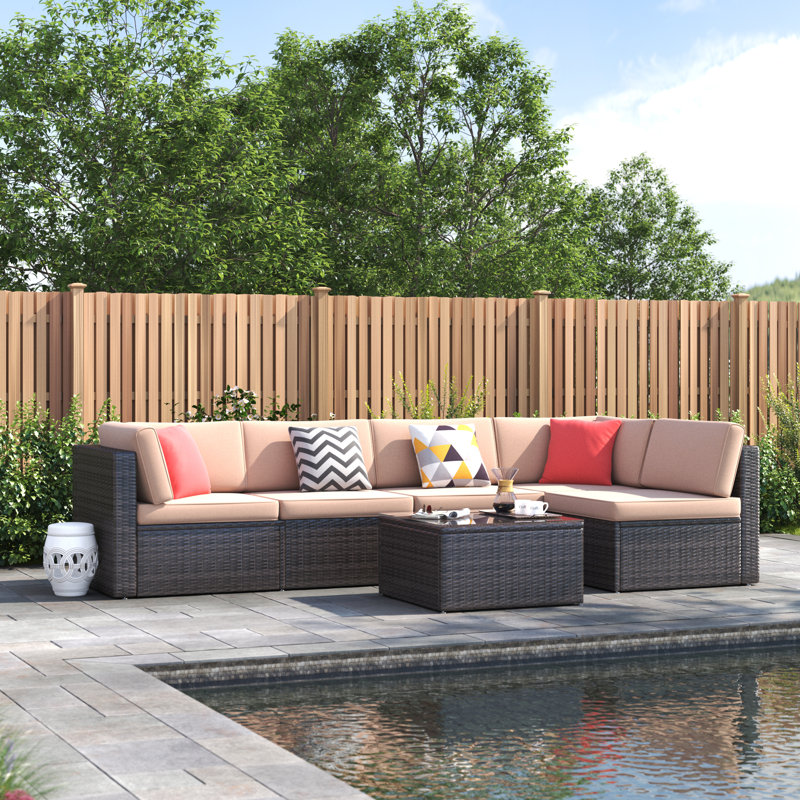 Ulibarri 5 - Person Modular Patio Conversation Set with Cushions, Beige/Red