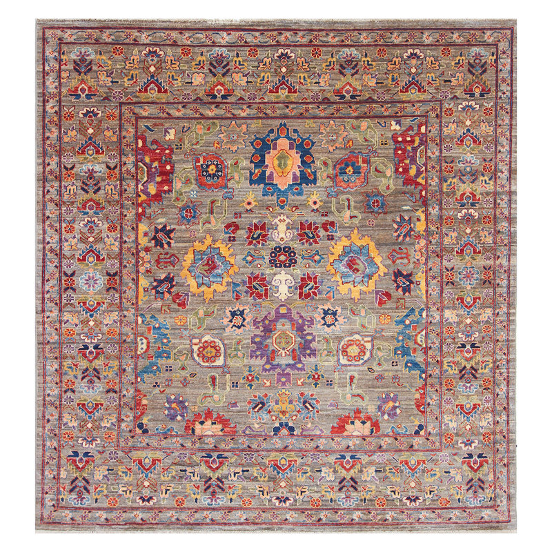 Tapis brun / rouge / bleu noué à la main de haute qualité