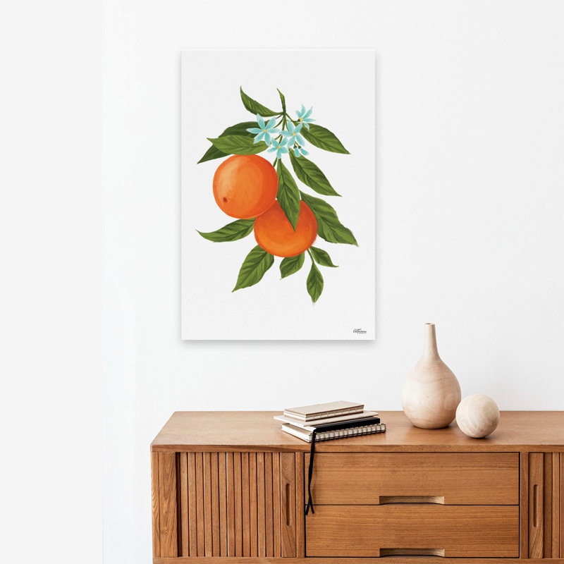Oranges - Contemporary Oranges On Tree Branch Citrus Fruit Illustration Botanical Painting Art, 24" H x 16" W