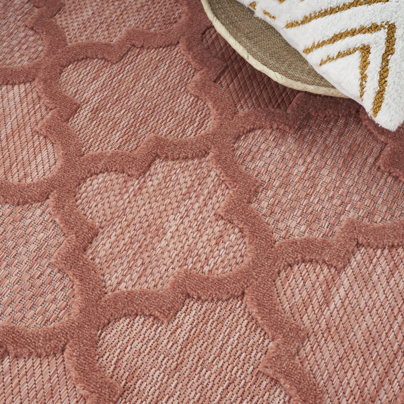 Adianey Red Barrel Studio Easy Care Trellis Coral/Orange Indoor/Outdoor Area Rug, Rectangle 9' x 12'