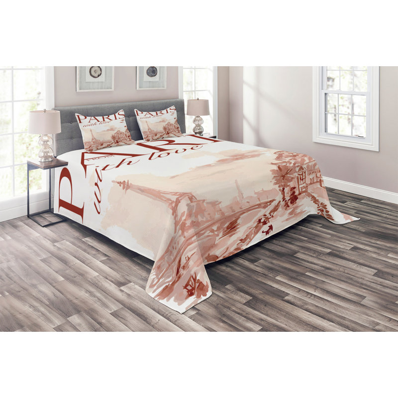 Paris Polyester Coverlet, King Bedspread + 2 Shams
