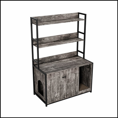 Grand bac à litière pour chat avec rangement, étagère pour chat caché, maisonnette en bois pour chat avec patin à griffes, armoire intérieure robuste pour chat avec 2 portes