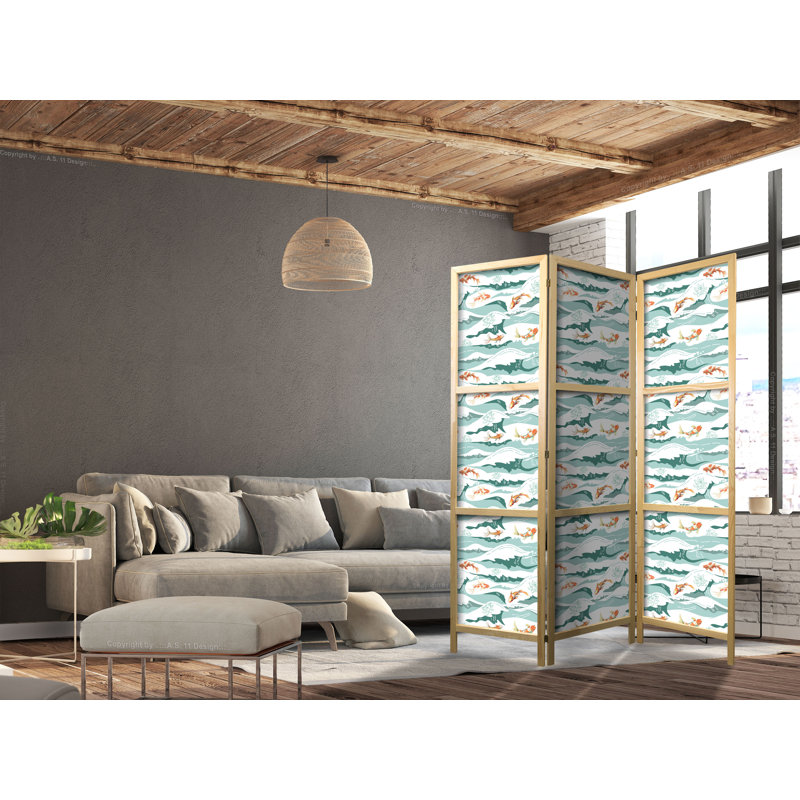 171cm H Solid Wood Folding Room Divider, 171cm H x 135cm W x 1.2cm D, 3