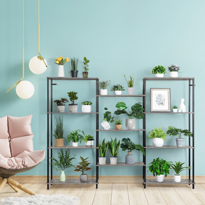 Three Rows Bookcase-4 Shelves-Black