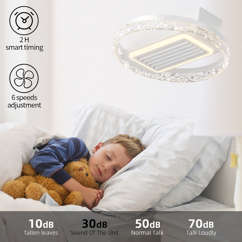 20Inch Modern Leafless Ceiling Fan With Remote Control Removable And Washable, Reversible Motor, White