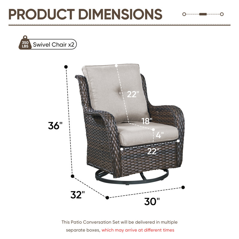 Ensemble de chaises berçantes et pivotantes 360 degrés Mickala, Brun, Beige