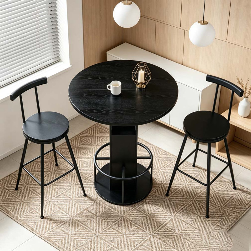 Ensemble de table de bar et tabouret 3 pièces, Noyer