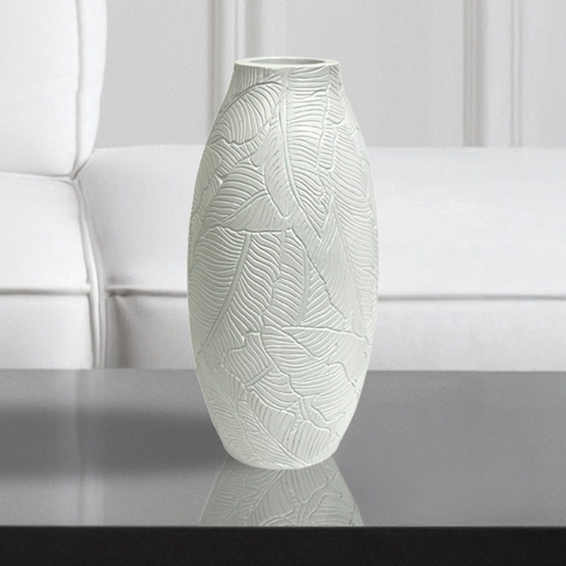 Dasmon Handmade Polyresin Floor Vase for Living Room Decor, Black Leaf Pattern for Modern Home Decoration, Black